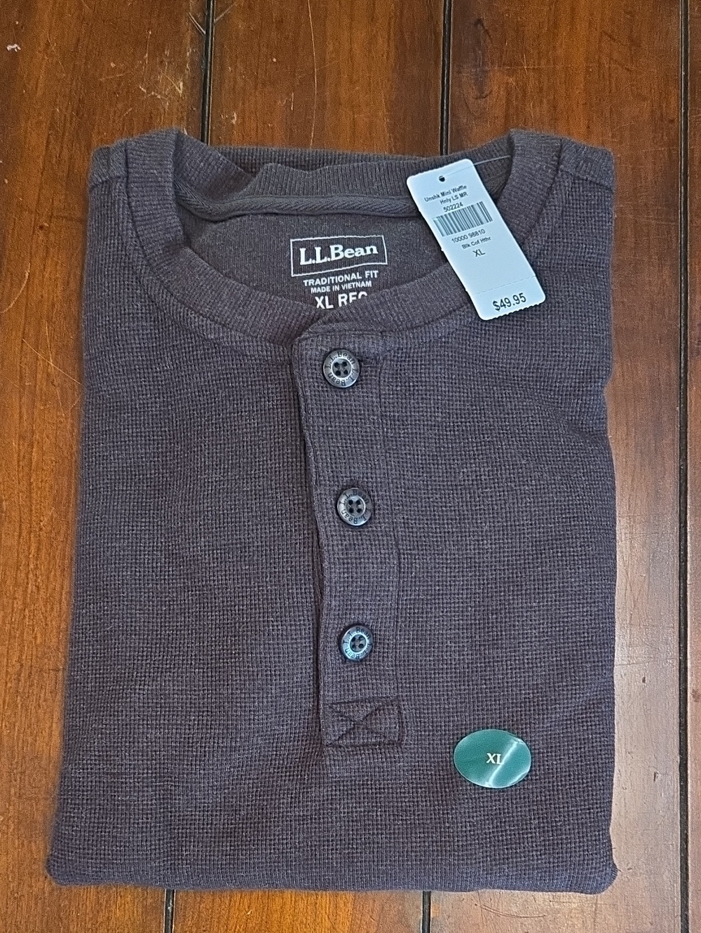 L.L. Bean Men's Henley Long Sleeve Shirt - Dark Brown